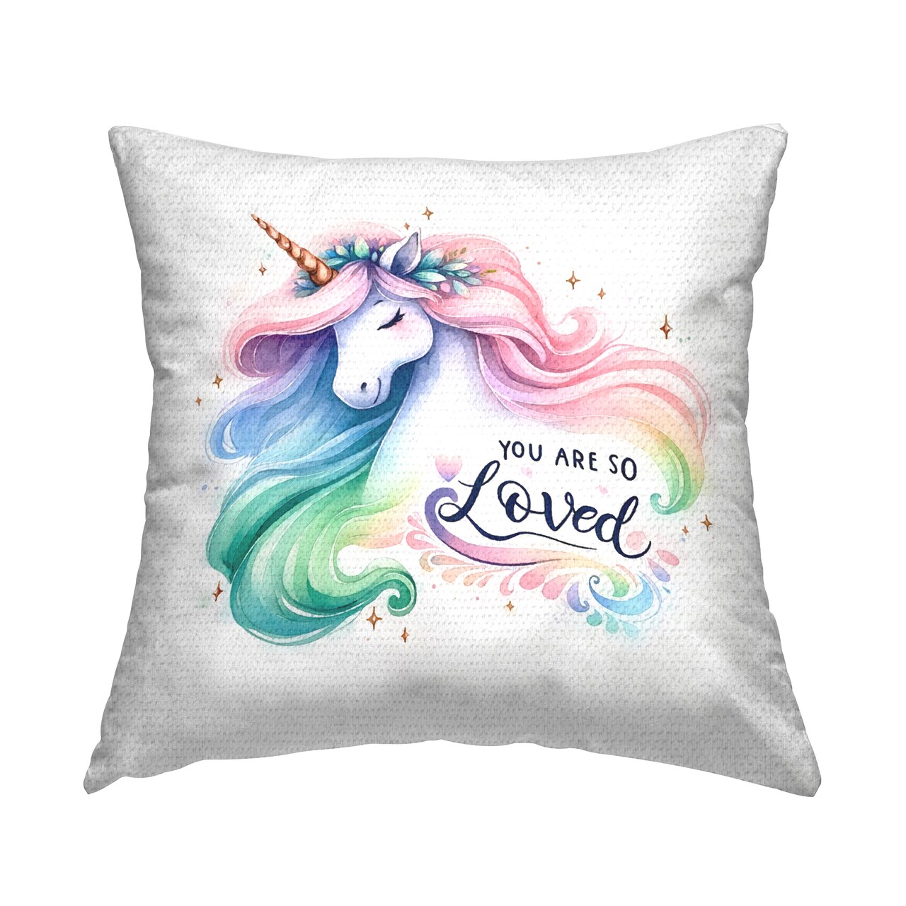 Loving Pastel Unicorn Design by Amanda Greenwood Outdoor Printed Pillow